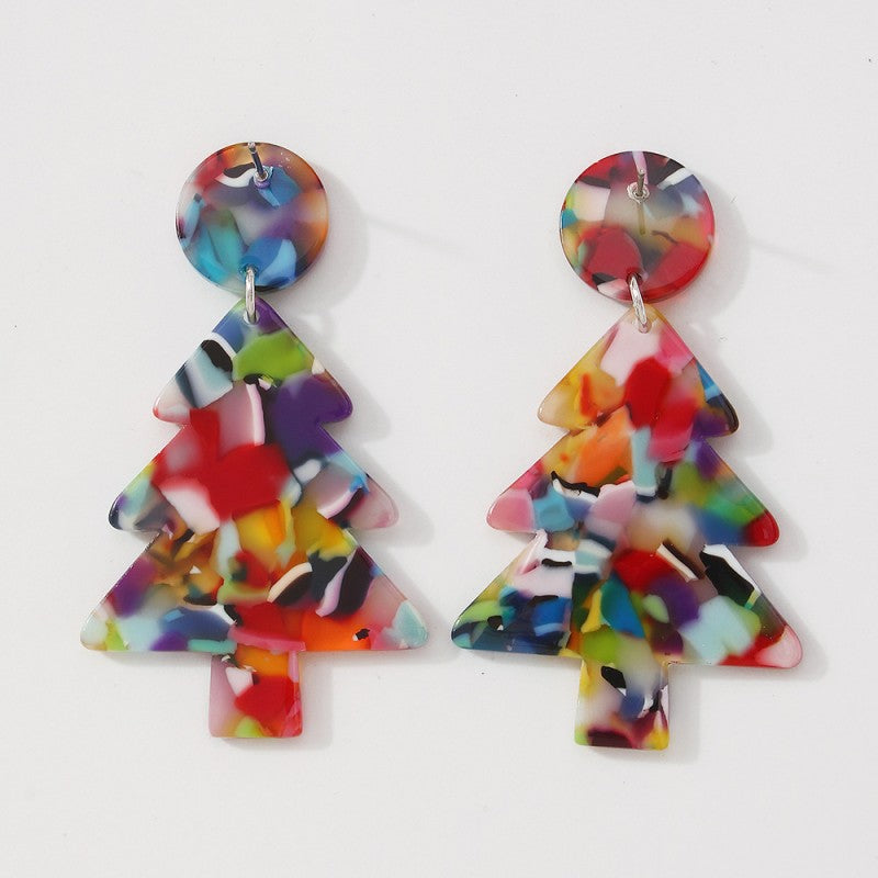 Boucles d'oreilles géométriques décontractées en patchwork en forme d'arbre de Noël