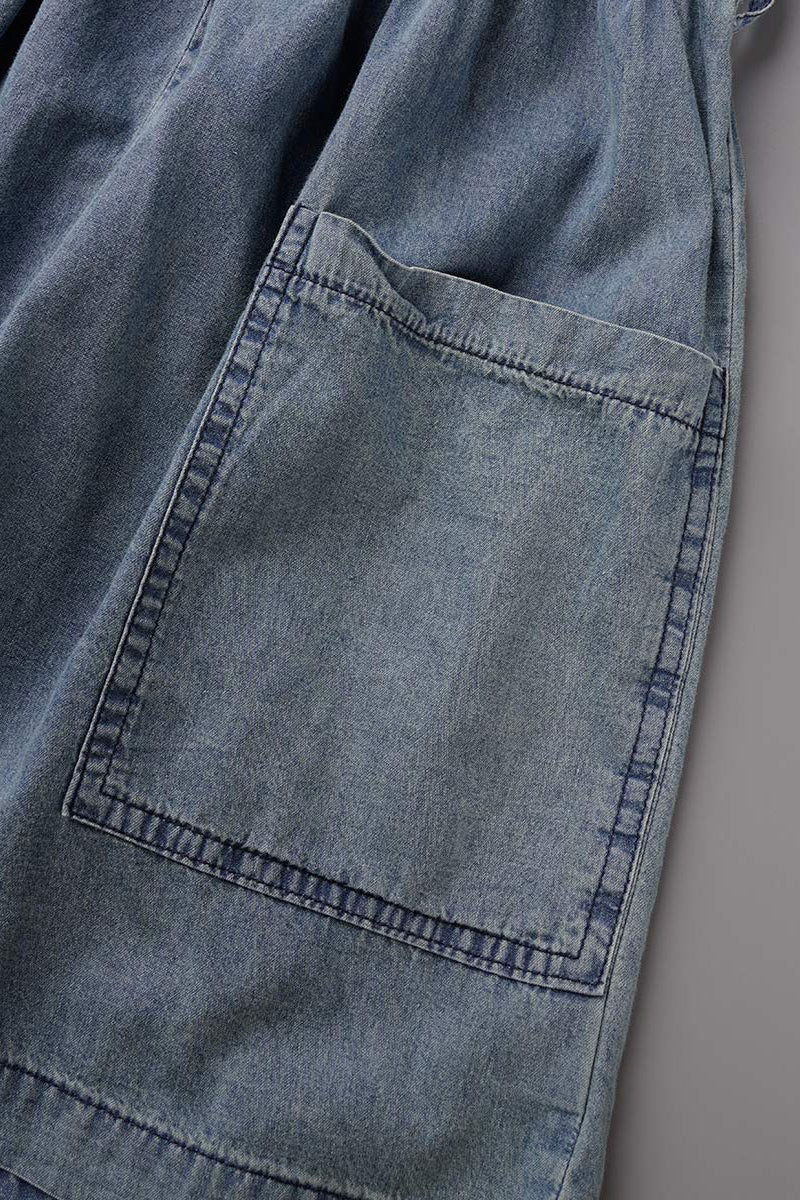 Street Solid Make Old V Neck Short Sleeve High Waist Loose Denim Jumpsuits