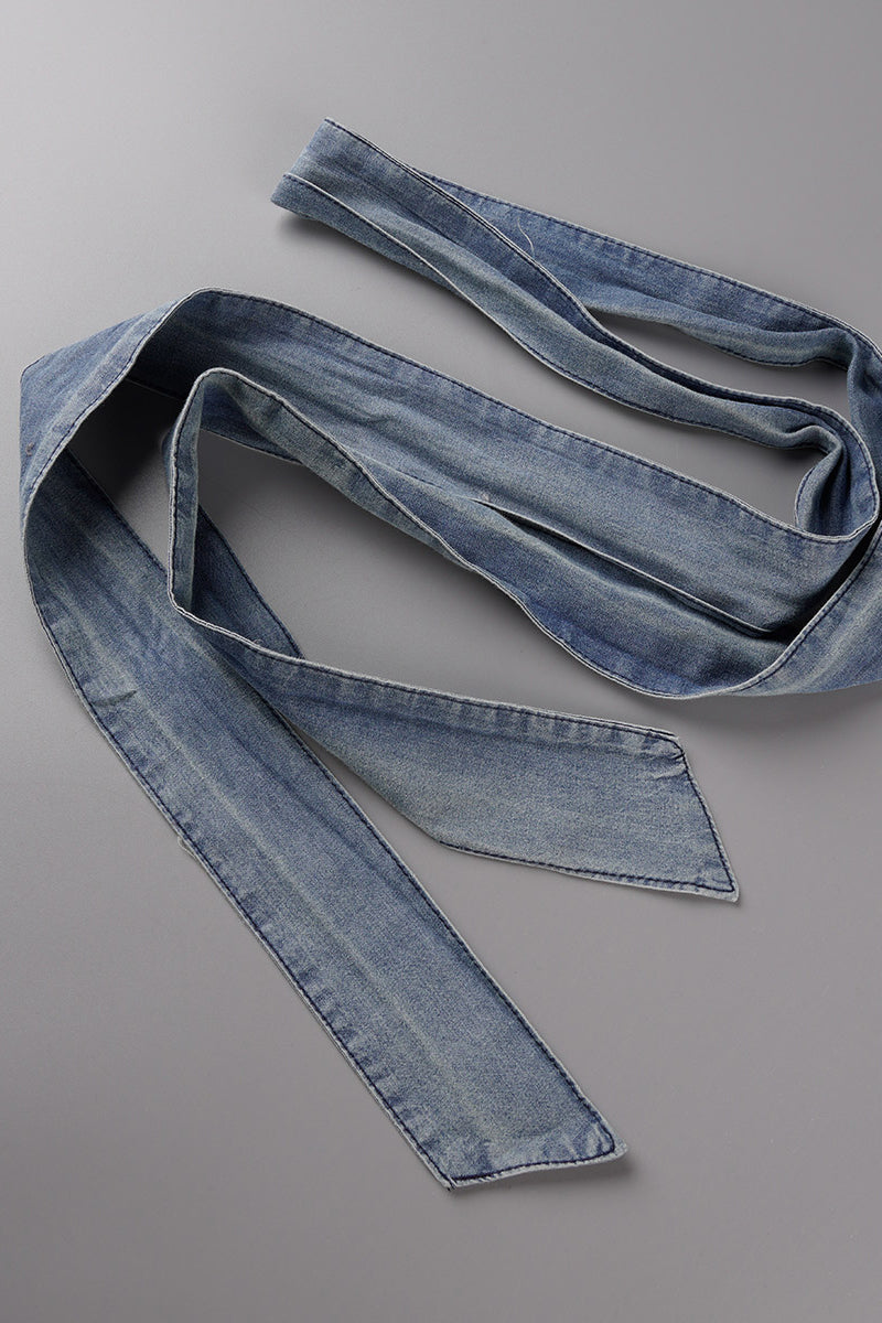 Street Solid Make Old V Neck Short Sleeve High Waist Loose Denim Jumpsuits