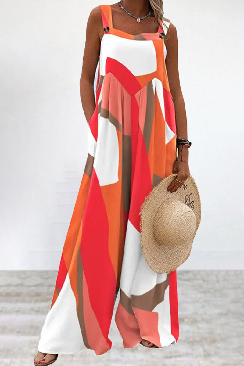 Combinaison ample à bretelles spaghetti imprimée décontractée (5 couleurs)