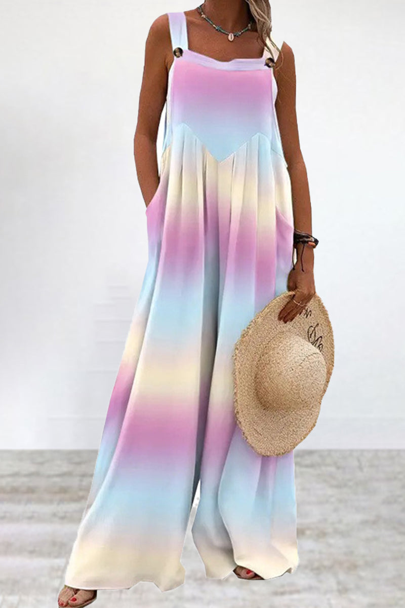 Combinaison ample à bretelles spaghetti imprimée décontractée (5 couleurs)