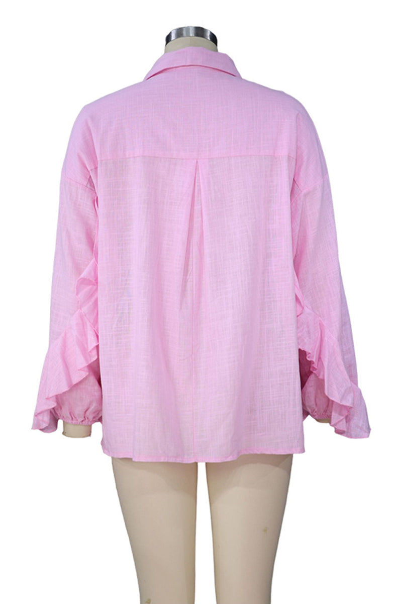 Casual Solid Pocket Turndown Collar Blouses