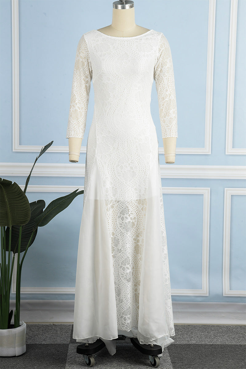 Robes longues à col rond, dos nu, en dentelle uni, mignonnes.