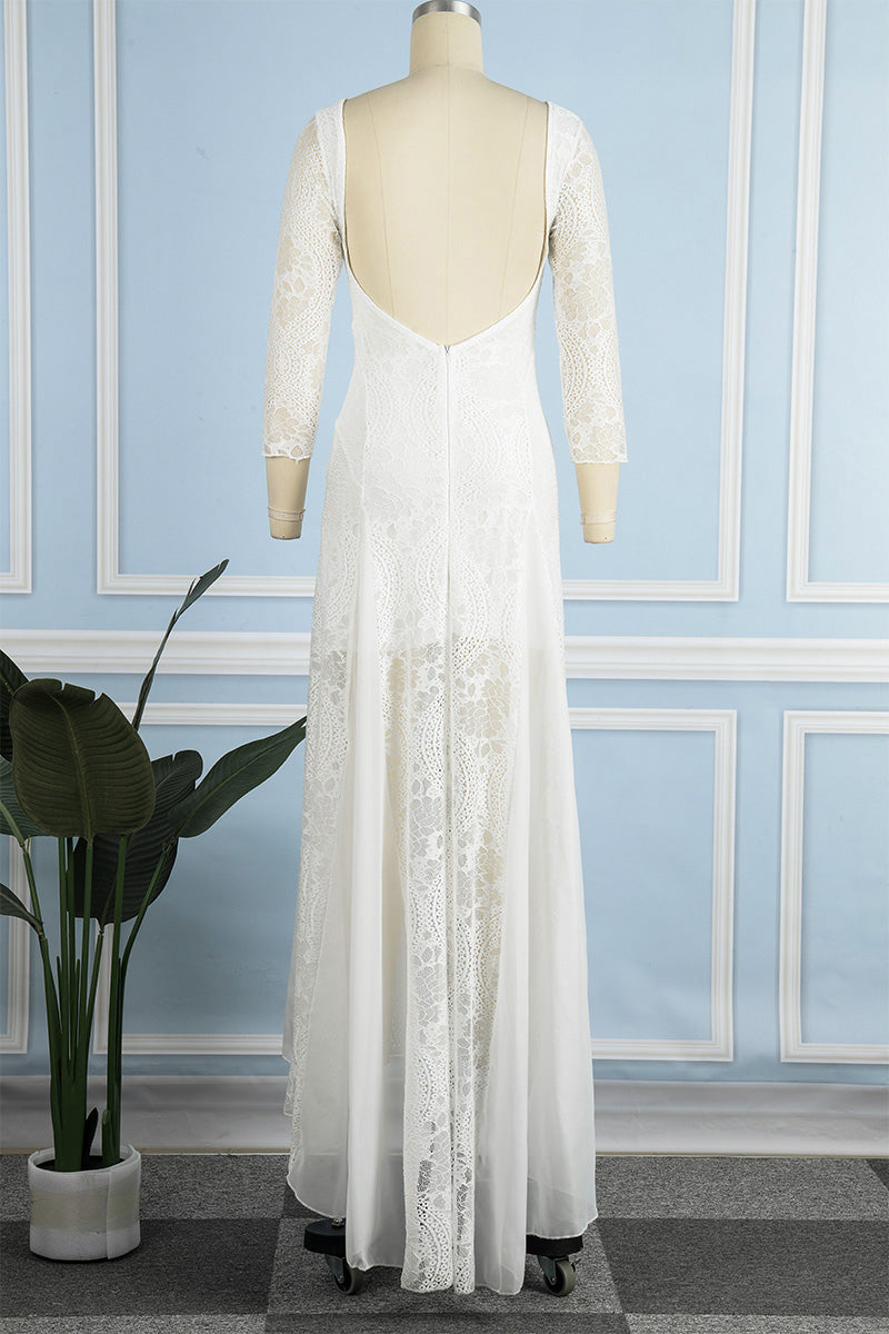 Robes longues à col rond, dos nu, en dentelle uni, mignonnes.