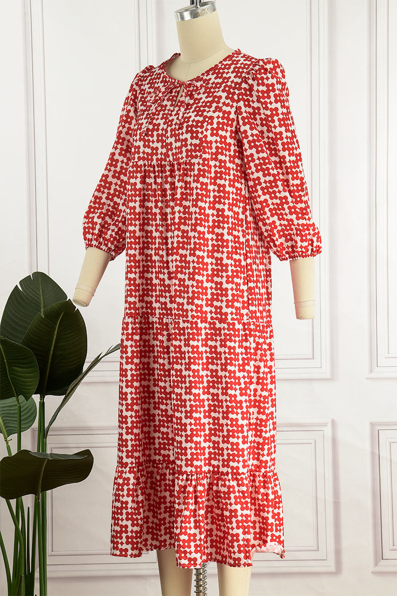 Sweet Elegant Print Flounce Printing O Neck Printed Dress Dresses(9 Colors)