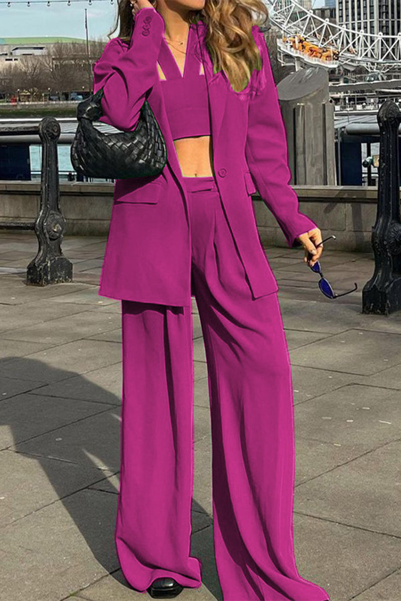 Ensemble élégant pour le travail, uni, col montant, manches longues, deux pièces (3 couleurs)
