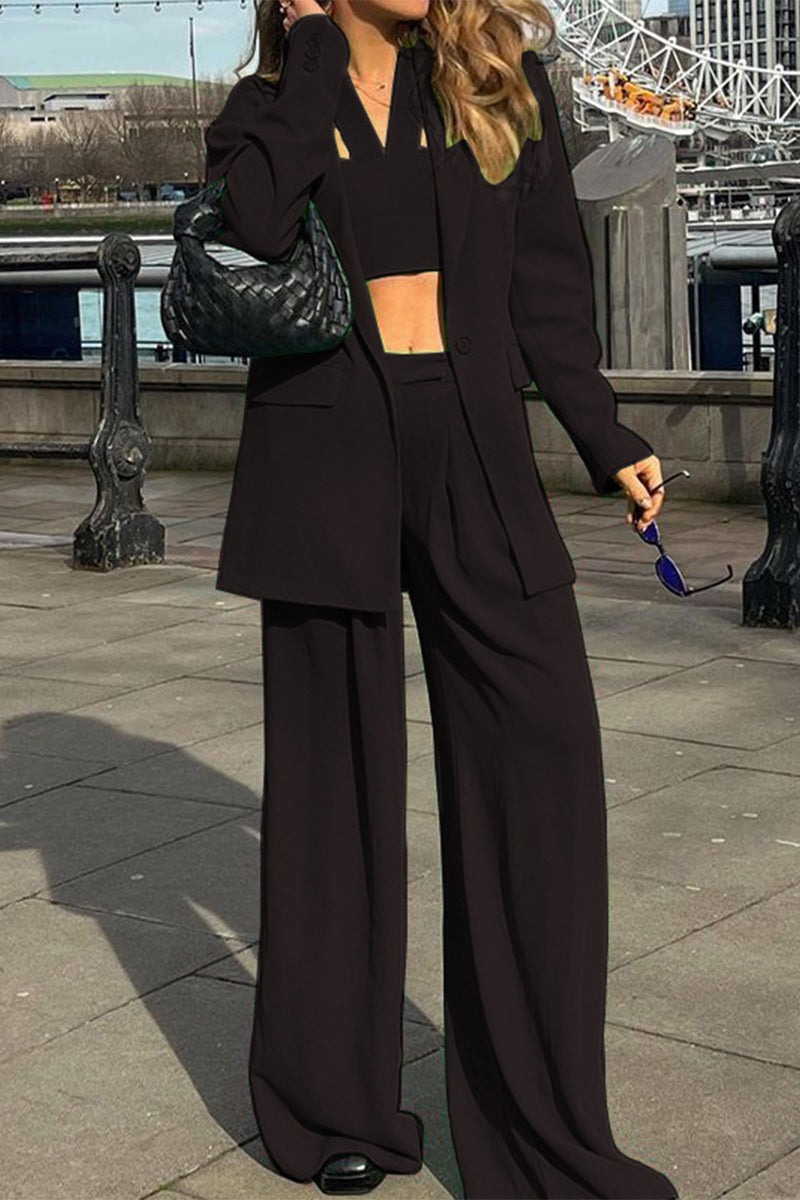 Ensemble élégant pour le travail, uni, col montant, manches longues, deux pièces (3 couleurs)
