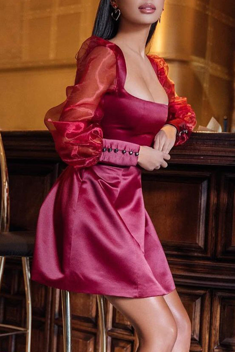 Robes A-line en maille solide à col carré (5 couleurs)