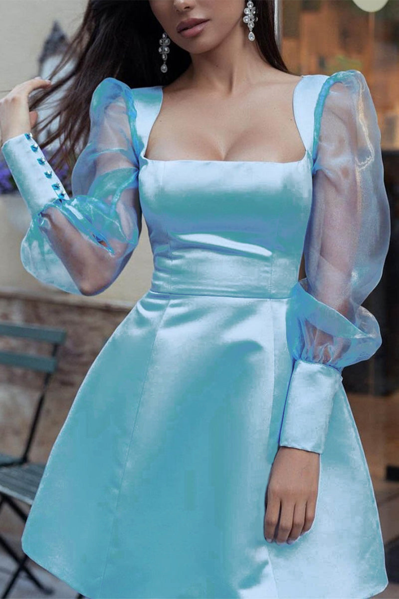 Robes A-line en maille solide à col carré (5 couleurs)