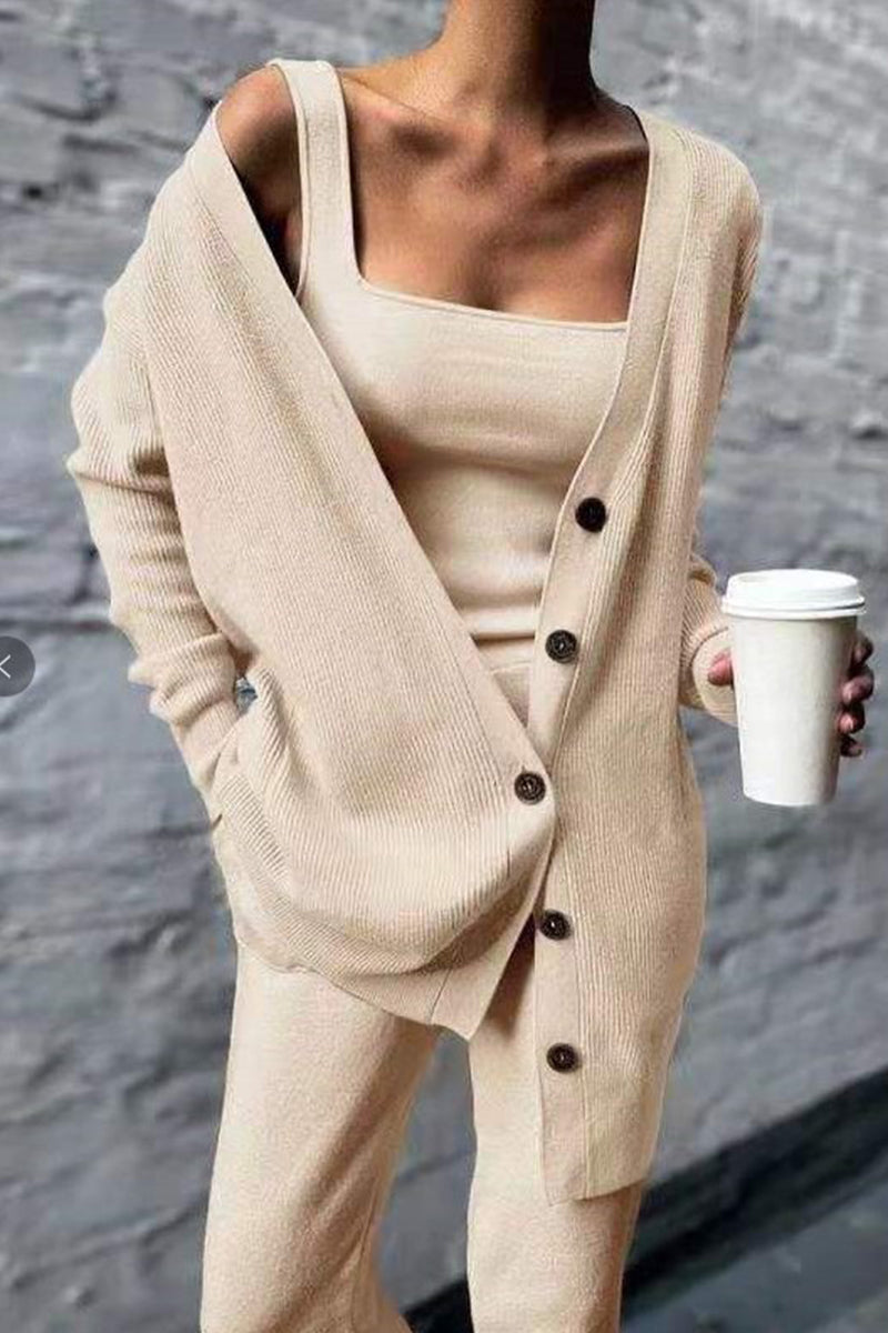 Ensemble 3 pièces casual uni et patchwork avec boucle (4 couleurs)