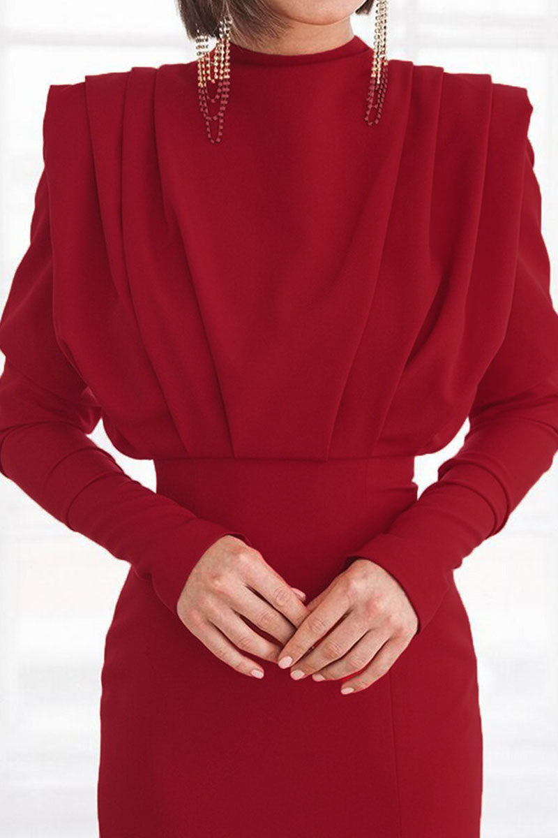 Elegant Solid Patchwork Backless Slit Fold O Neck Straight Dresses(3 Colors)