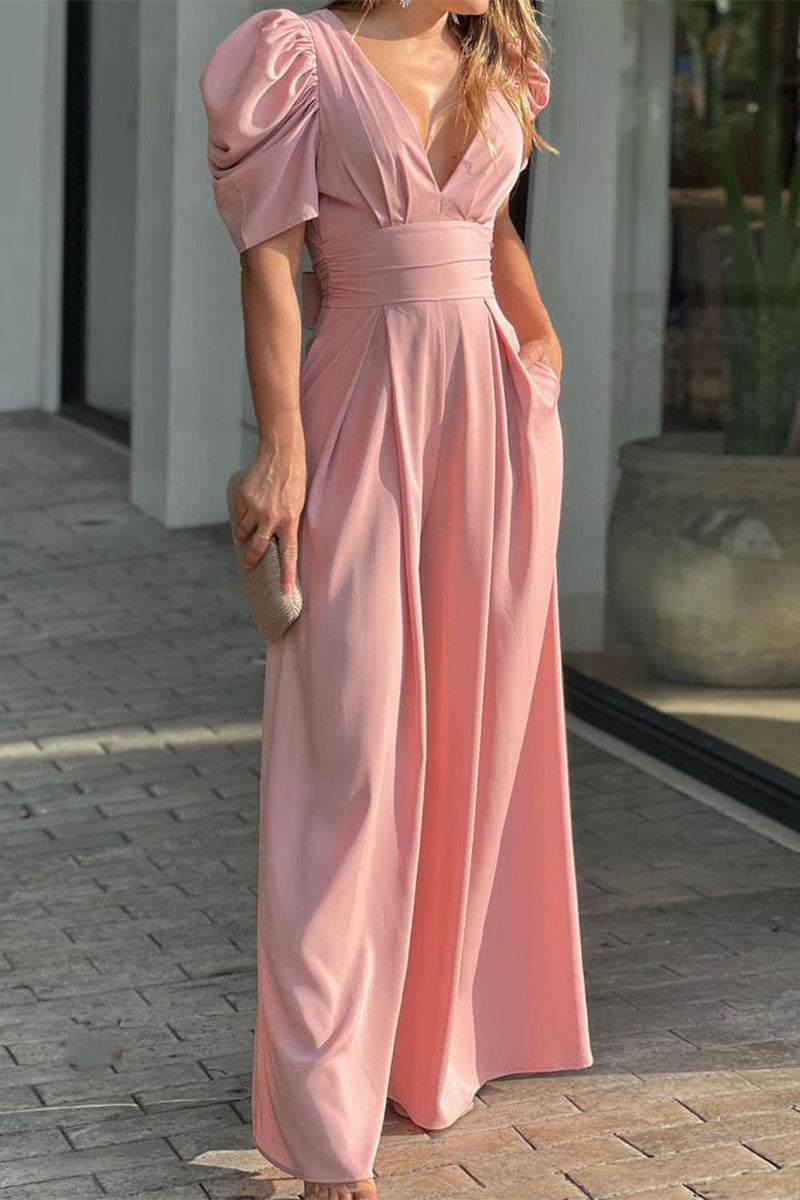 Combinaisons amples et simples, col en V, couleur unie (5 couleurs)