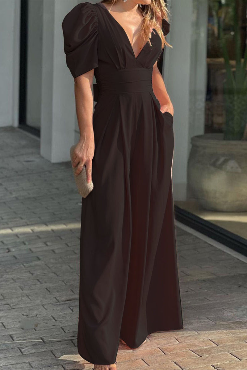 Combinaisons amples et simples, col en V, couleur unie (5 couleurs)