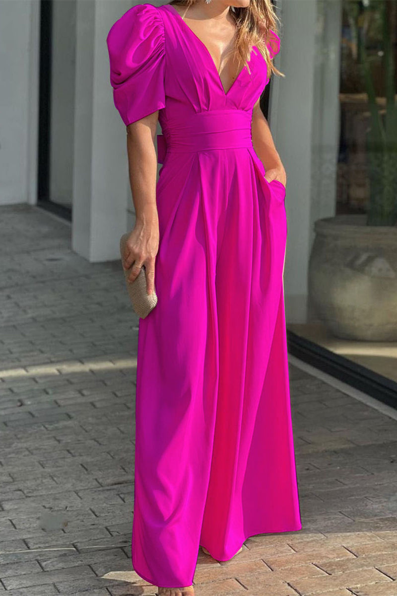 Combinaisons amples et simples, col en V, couleur unie (5 couleurs)