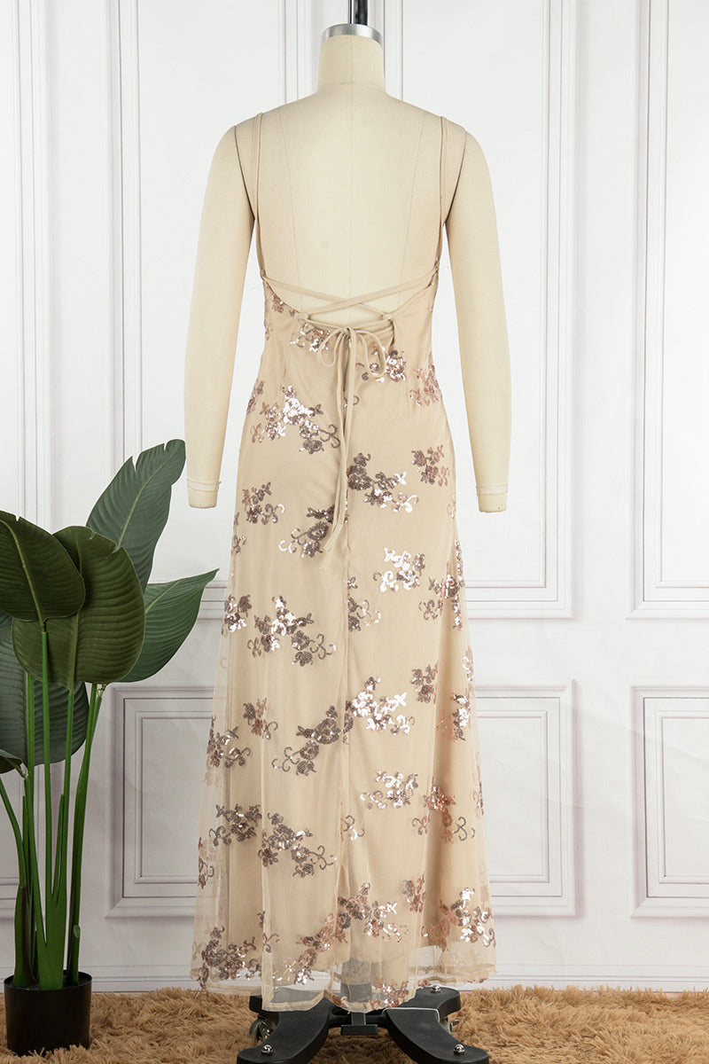 Robe de soirée élégante pour célébrités, en sequins, décolleté en V, dos nu (4 couleurs)