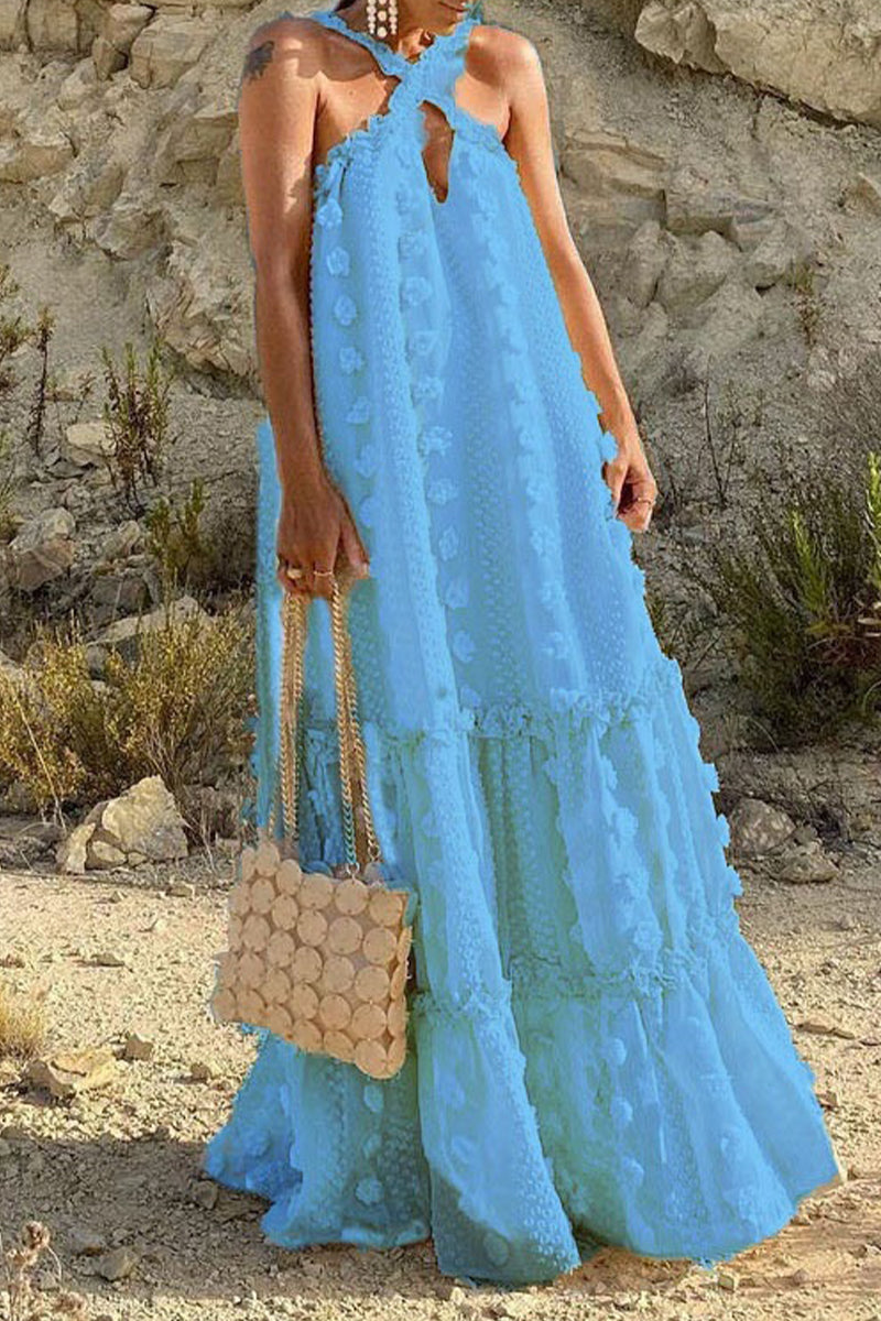 Robes A-line style britannique décontracté, patchwork uni, avec décolleté halter (6 couleurs)