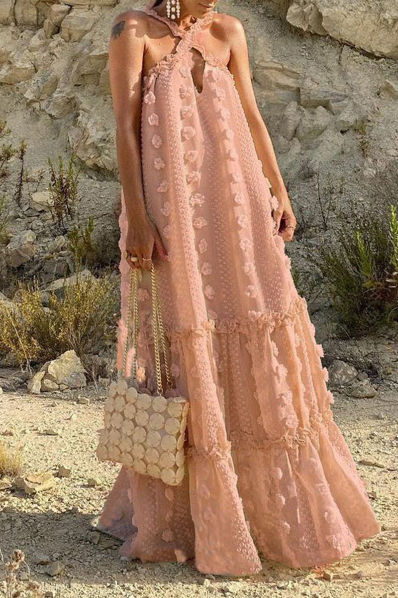 Robes A-line style britannique décontracté, patchwork uni, avec décolleté halter (6 couleurs)