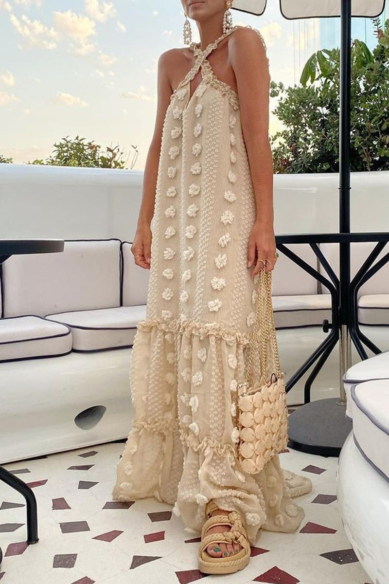 Robes A-line style britannique décontracté, patchwork uni, avec décolleté halter (6 couleurs)