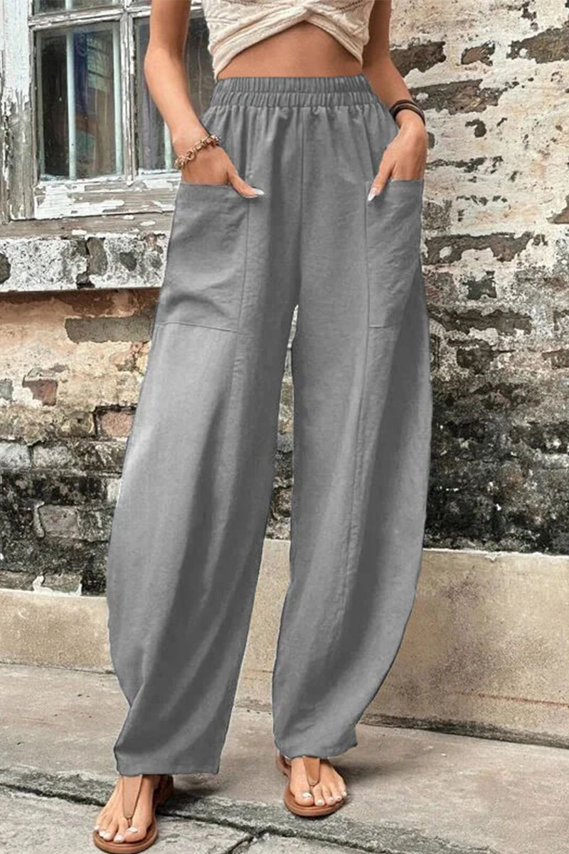 Casual Daily Solid Pocket Loose High Waist Harlan Bottoms(11 Colors)