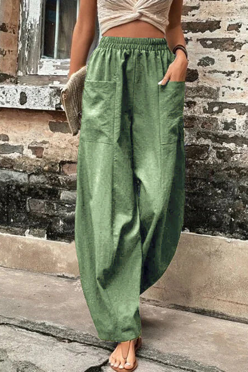Casual Daily Solid Pocket Loose High Waist Harlan Bottoms(11 Colors)