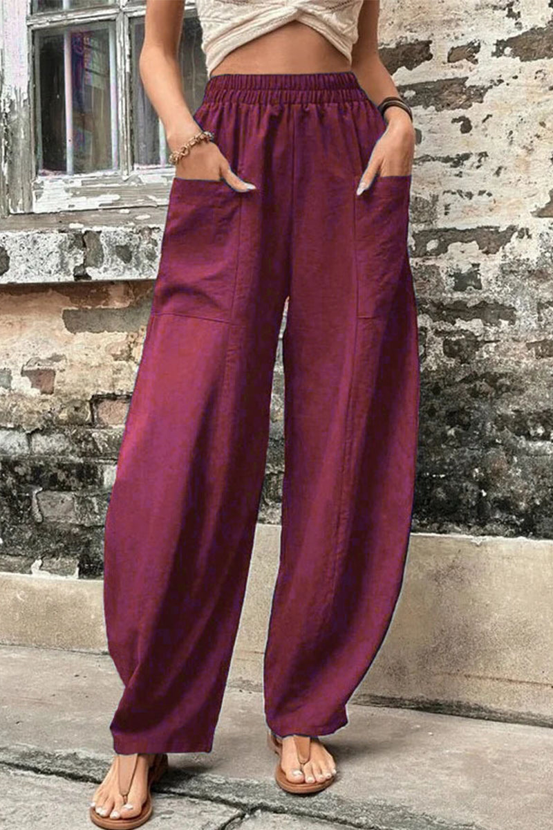 Casual Daily Solid Pocket Loose High Waist Harlan Bottoms(11 Colors)