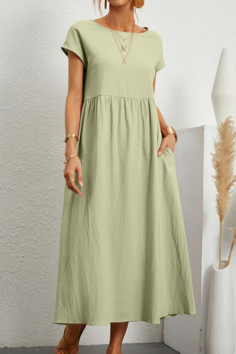 Robe décontractée, uni, avec poches, col rond, manches courtes (11 couleurs)