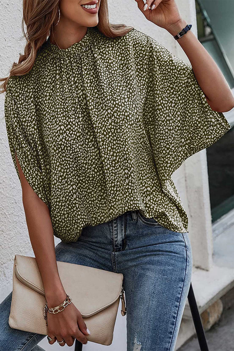 Work Elegant Print Patchwork O Neck Blouses(10 Colors)