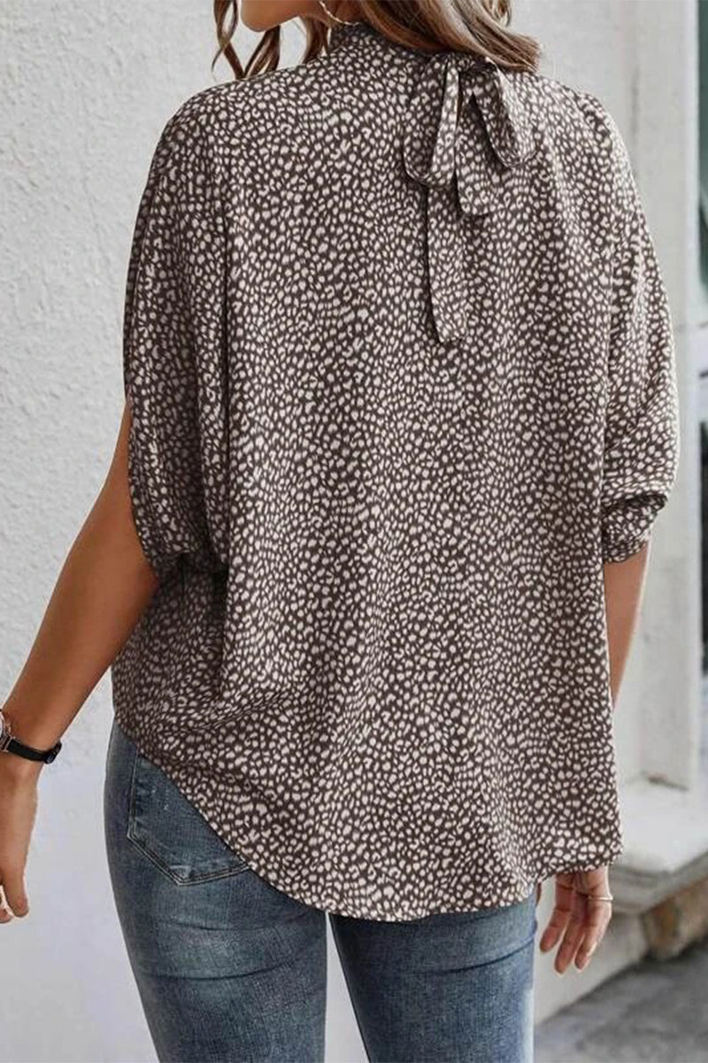 Work Elegant Print Patchwork O Neck Blouses(10 Colors)