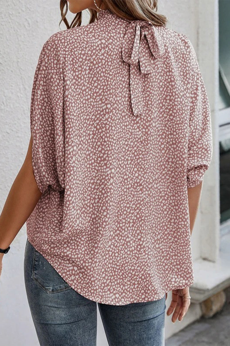 Work Elegant Print Patchwork O Neck Blouses(10 Colors)