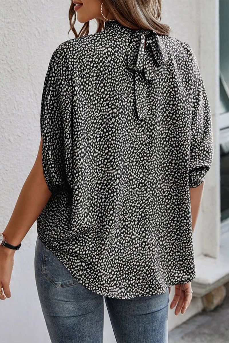 Work Elegant Print Patchwork O Neck Blouses(10 Colors)