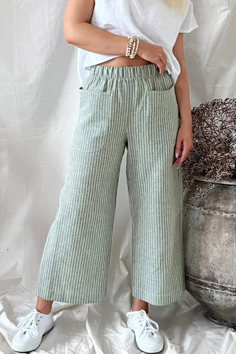 Casual Solid Pocket Loose Straight Bottoms(3 Colors)