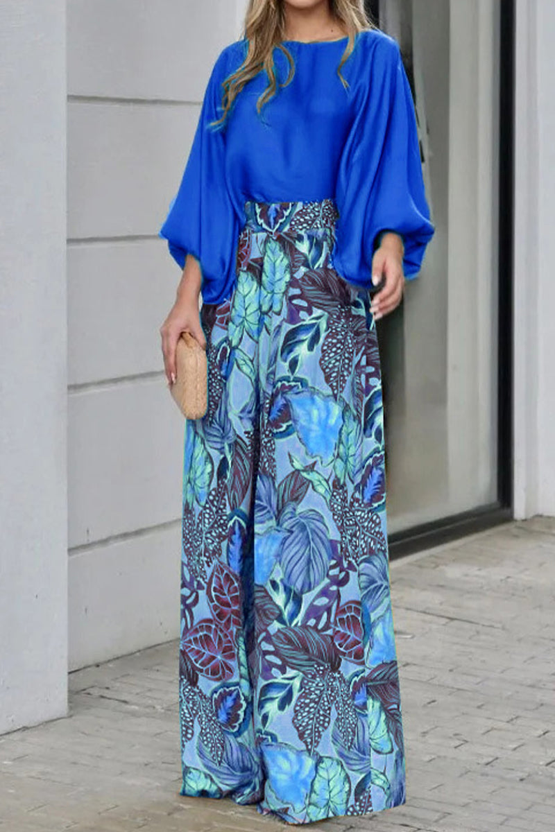 Casual Street Floral Patchwork O Neck Three Quarter Two Pieces(3 Colors)