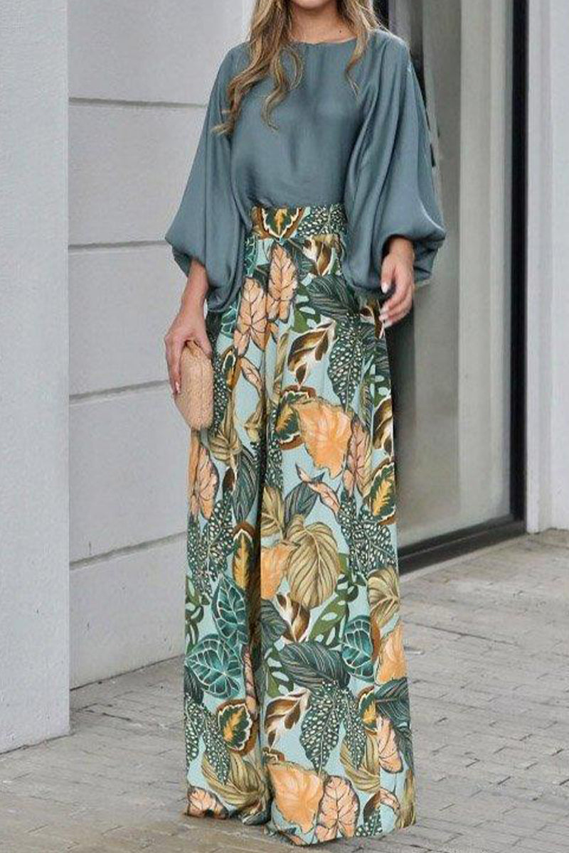 Casual Street Floral Patchwork O Neck Three Quarter Two Pieces(3 Colors)