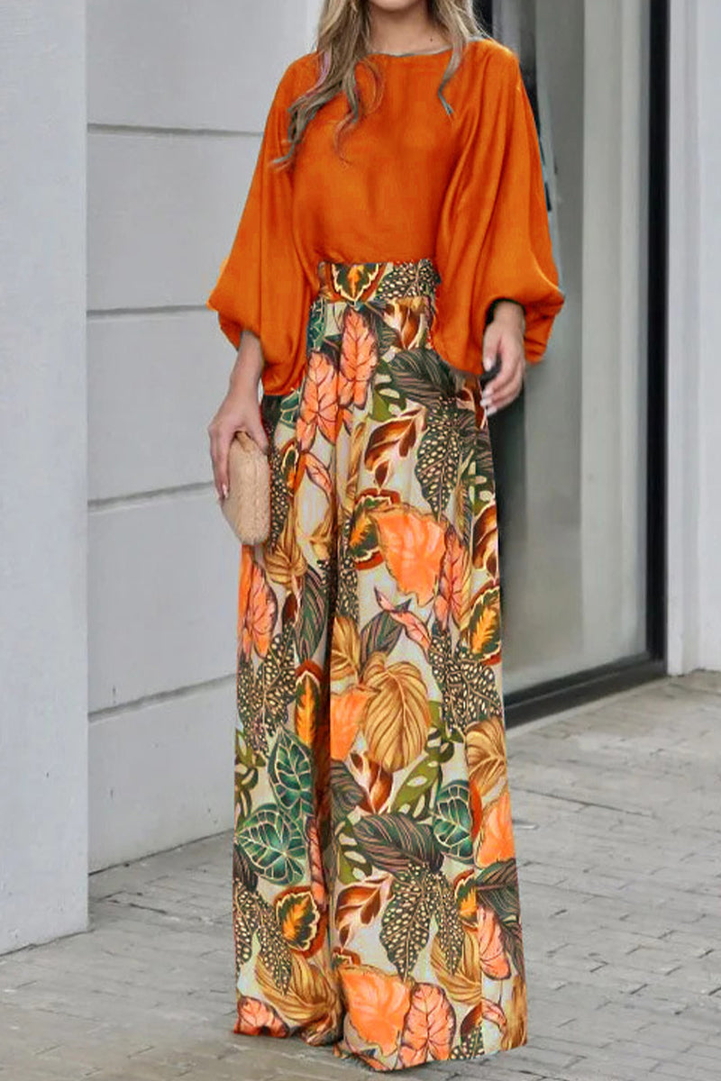 Casual Street Floral Patchwork O Neck Three Quarter Two Pieces(3 Colors)