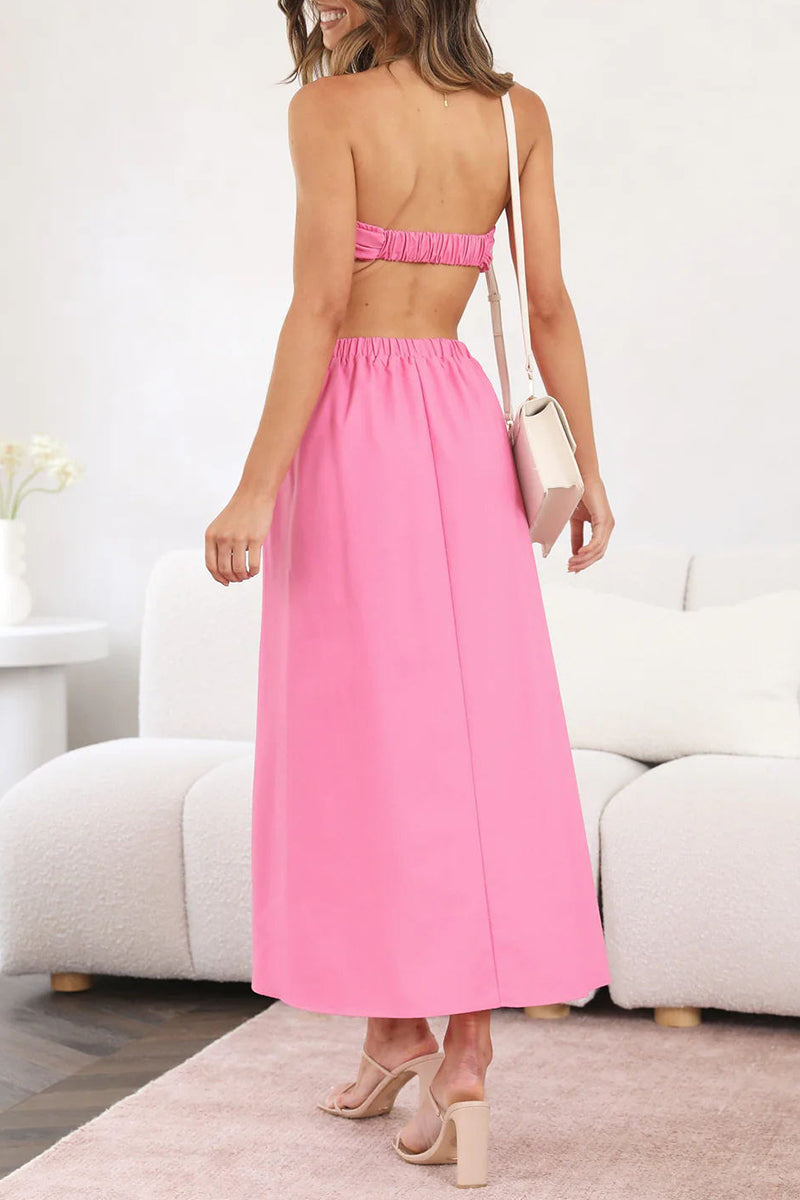 Sexy Celebrities Solid Backless Strapless Waist Skirt Dresses