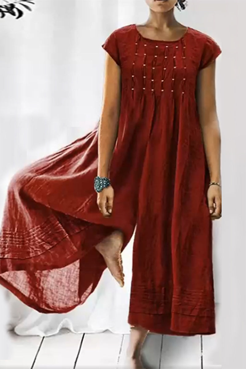 Combinaisons amples et simples, col rond, style décontracté (6 couleurs)