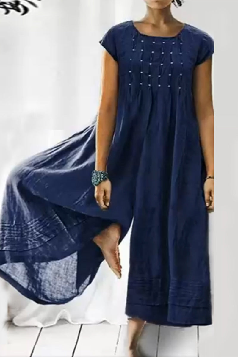 Combinaisons amples et simples, col rond, style décontracté (6 couleurs)