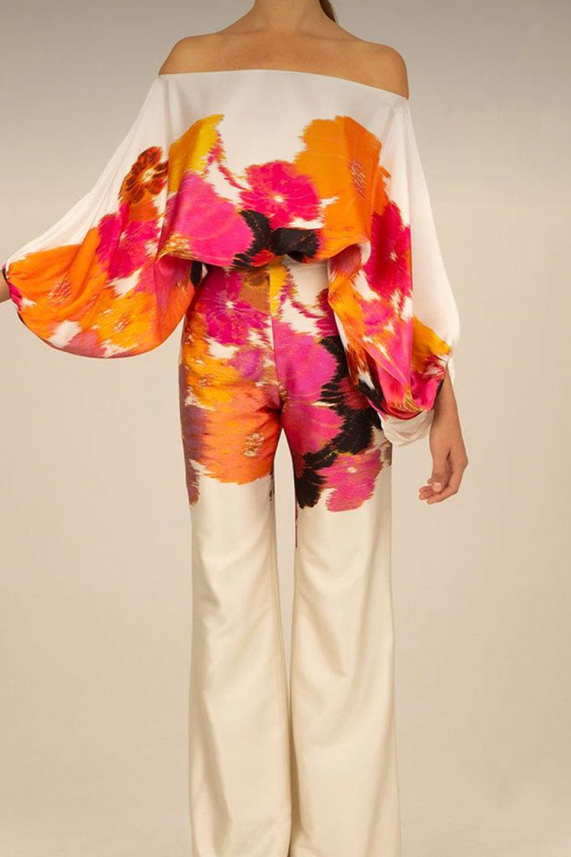 Ensemble deux pièces décontracté et élégant, imprimé, patchwork, manches longues, épaules dénudées (11 couleurs)