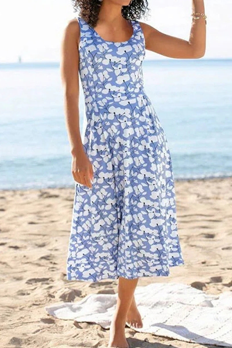 Casual Vacation Print Patchwork U Neck Vest Dress Dresses(2 Colors)