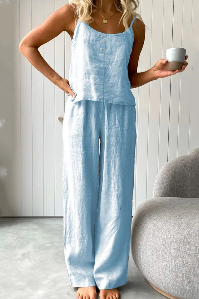 Tenue décontractée quotidienne, deux pièces, couleur unie, boutons, (4 couleurs)