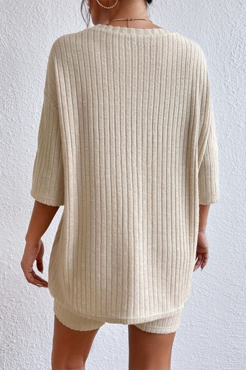 Tenue décontractée, deux pièces, manches courtes, col rond, couleur unie (4 couleurs)