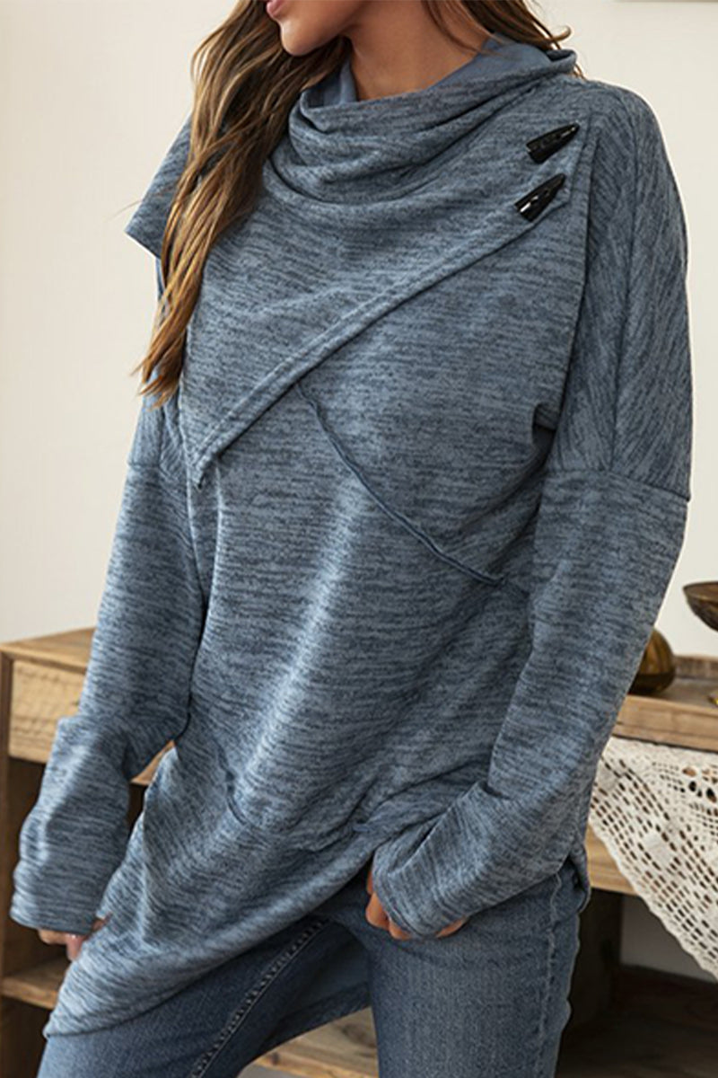 Casual Solid Patchwork Asymmetrical Scarf Collar Tops