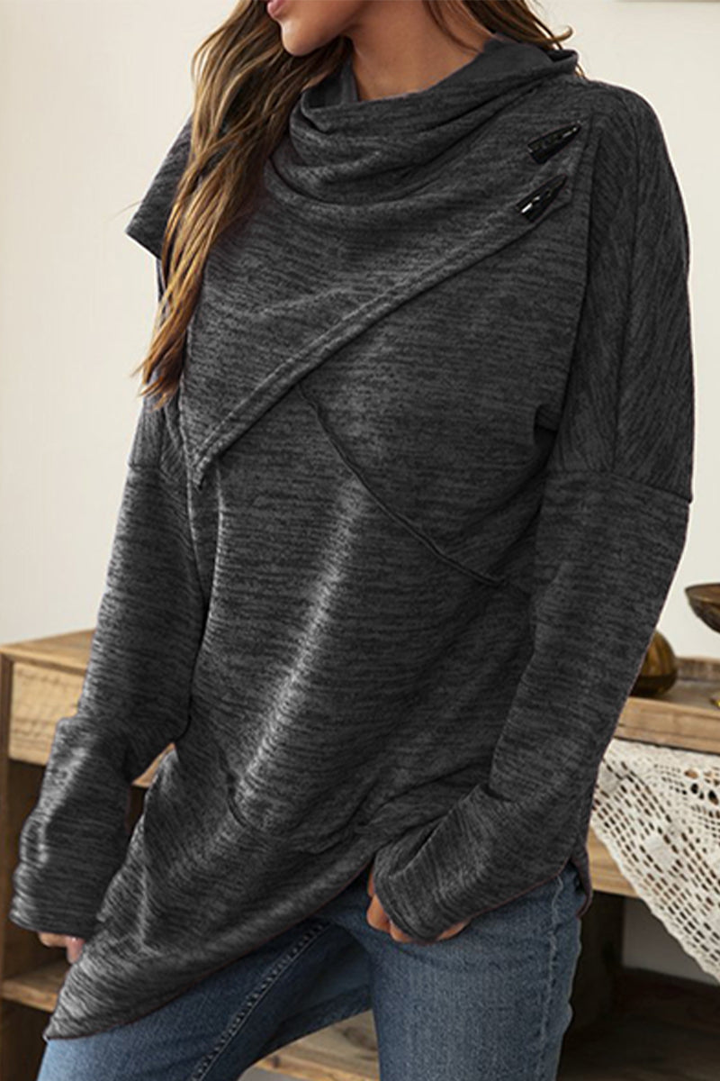 Casual Solid Patchwork Asymmetrical Scarf Collar Tops