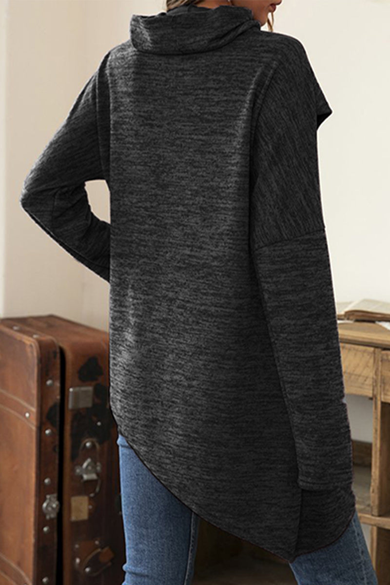 Casual Solid Patchwork Asymmetrical Scarf Collar Tops