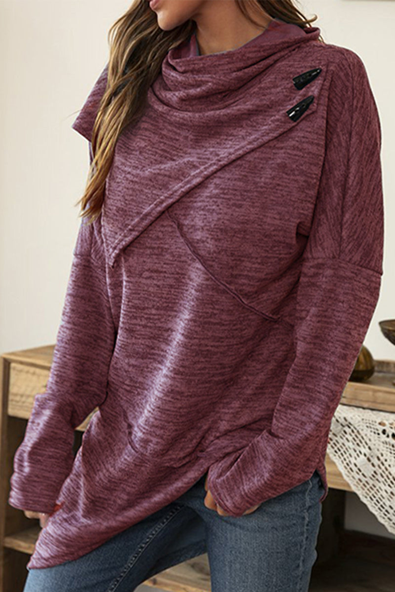 Casual Solid Patchwork Asymmetrical Scarf Collar Tops