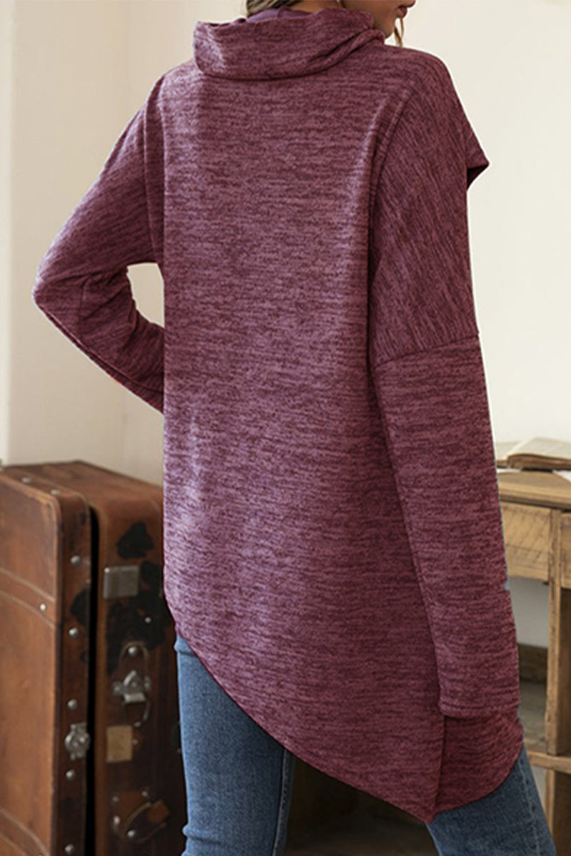 Casual Solid Patchwork Asymmetrical Scarf Collar Tops