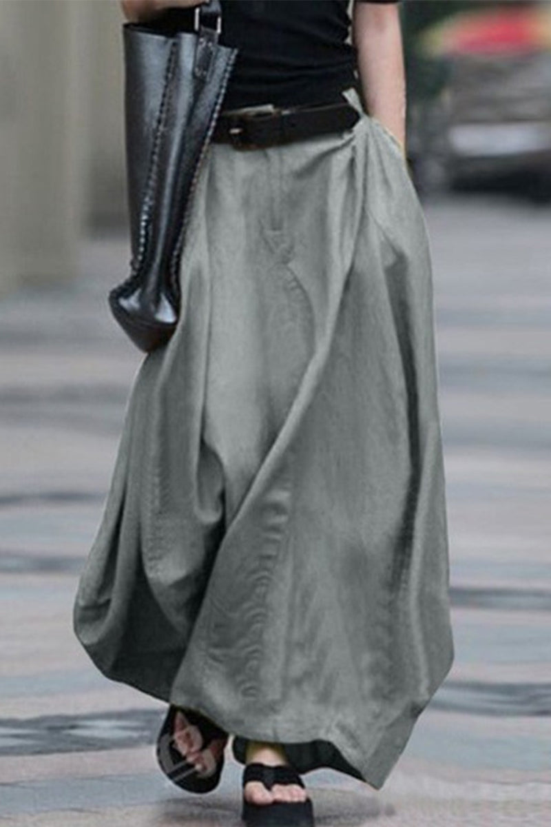 Casual Simplicity Solid Without Belt Loose High Waist Type A Solid Color Bottoms