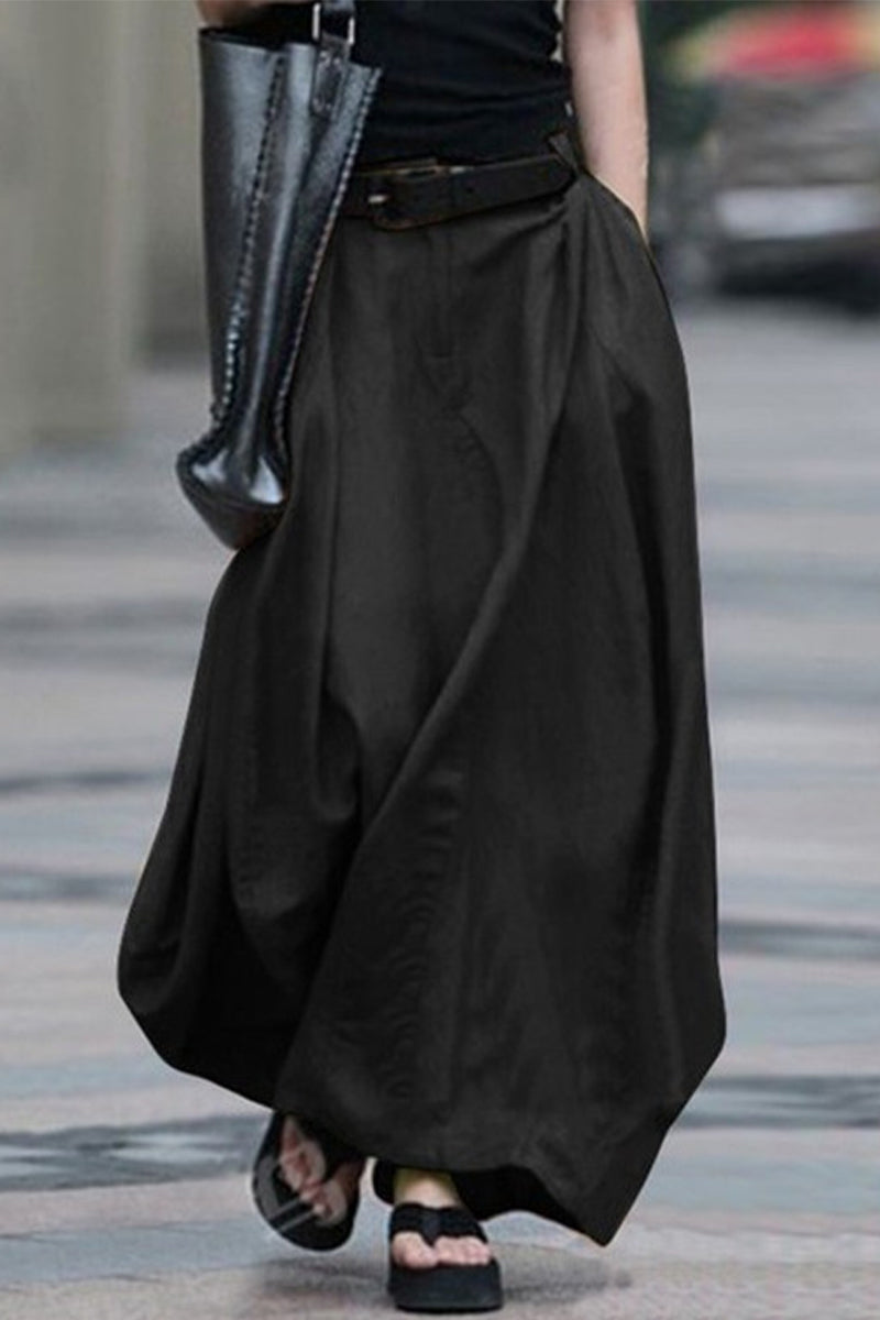 Casual Simplicity Solid Without Belt Loose High Waist Type A Solid Color Bottoms