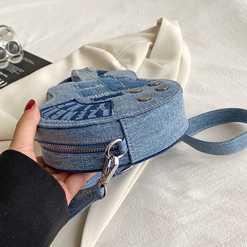 Sac à bandoulière en forme de violon, style patchwork décontracté, avec fermeture éclair.