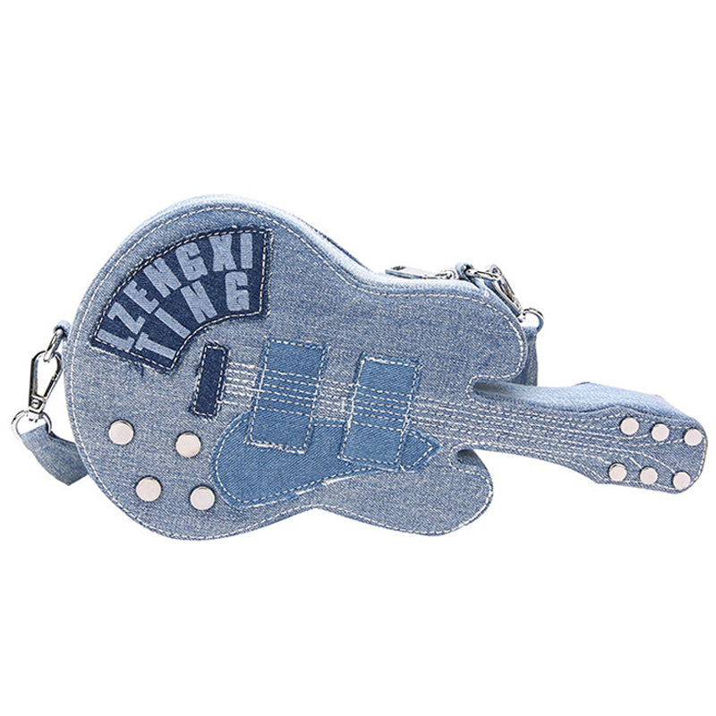 Sac à bandoulière en forme de violon, style patchwork décontracté, avec fermeture éclair.